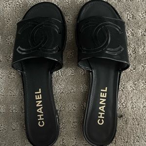 Chanel Mesh & Patent Black Mules